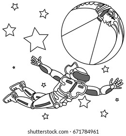 Spaceman and crescent moon. Space explorer. Cosmic illustration for T-shirt design