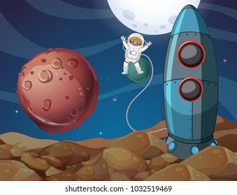 Spaceman exploring new planet illustration
