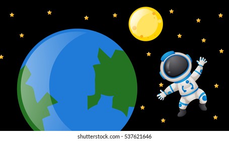 Spaceman Floating Around The Earth Illustration