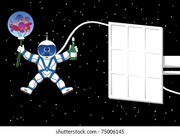 Spaceman with flowers card
