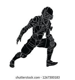 Spaceman in a futuristic highly detailed suit, outline
