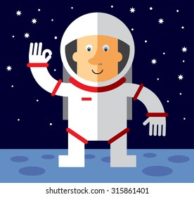 Spaceman  gesturing okay.  Flat vector illustration