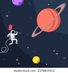Spaceman Goal Concept. Flat People. Isolated Elements For Web.