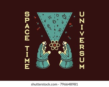 It's a spaceman holding between his hand an atom representing space time