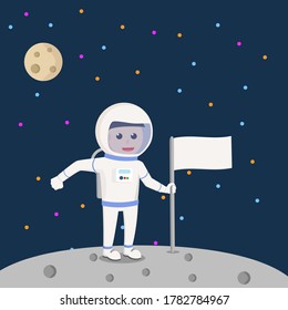 Spaceman holding flag design character on white background