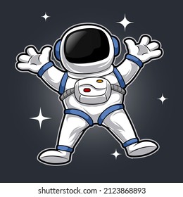 spaceman hovering in the sky mascot illustration