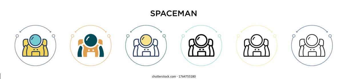 Spaceman icon in filled, thin line, outline and stroke style. Vector illustration of two colored and black spaceman vector icons designs can be used for mobile, ui, web