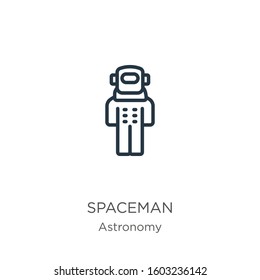 Spaceman icon. Thin linear spaceman outline icon isolated on white background from astronomy collection. Line vector sign, symbol for web and mobile