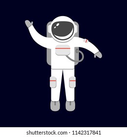 Spaceman isolated on black background. Astronaut in outer space. Space suit. Vector illustration in flat style.