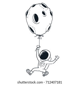 Spaceman keeps for moon.Prints design.Childish vector illustration