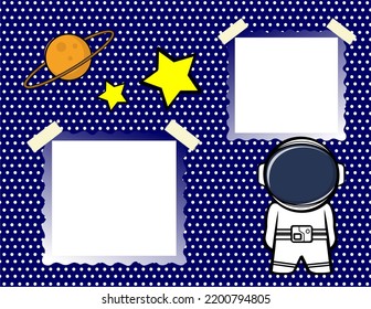 spaceman kid cartoon picture frame album illustration background in vector format