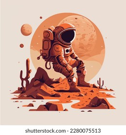 Spaceman on Mars Mission cosmonaut flat vector icon design isolated illustration