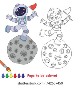 Spaceman on Meteoroid to be colored, the coloring book for preschool kids with easy educational gaming level.