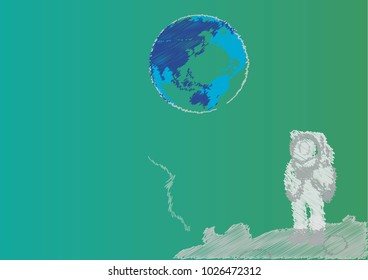 
Spaceman on the moon in chalk color on green board style, Eps 10 vector