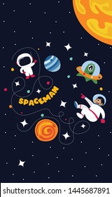 Spaceman in outer space with all of stars and planets illustration