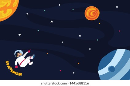 Spaceman in outer space with all of stars and planets illustration