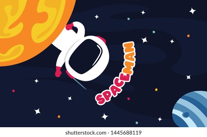 Spaceman in outer space with all of stars and planets illustration