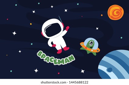 Spaceman in outer space with all of stars and planets illustration