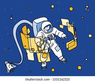 Spaceman in outer space. hand drawn style vector design illustrations. 