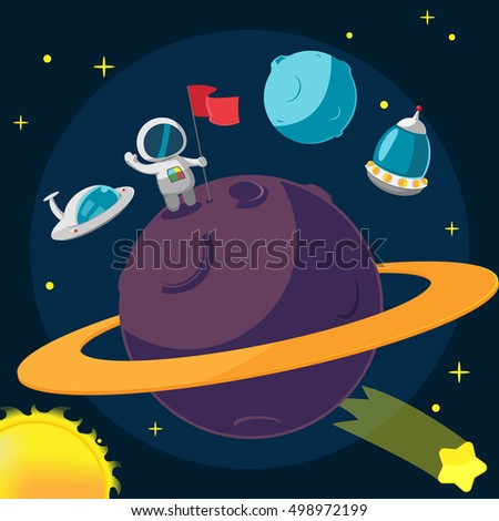 Spaceman Planet Success Cartoon Background Vector