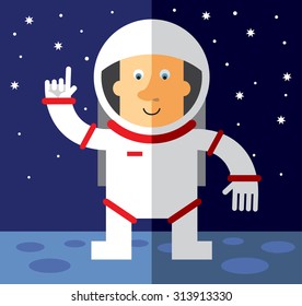 Spaceman  pointing direction. Flat vector illustration