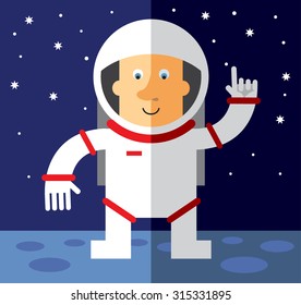 Spaceman  pointing direction. Flat vector illustration