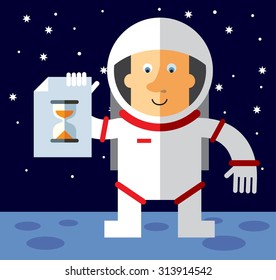 Spaceman with preloader icon. Flat vector illustration