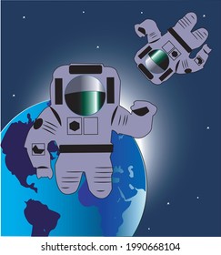 

Spaceman in pressure suit out in space among stars