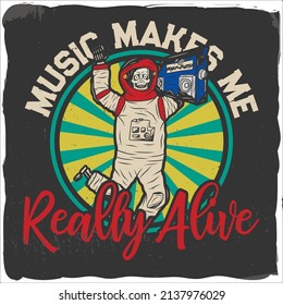 Spaceman with a radio, t-shirt design	

