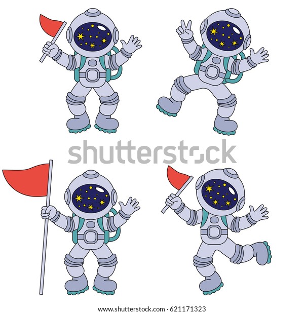 Spaceman Set Collection Coloring Book Template: vector de stock (libre ...