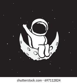 Spaceman sits on the moon .Childish vector illustration