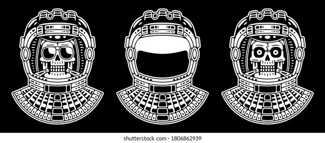 Spaceman skull. Modern space logo. Monochrome emblem.