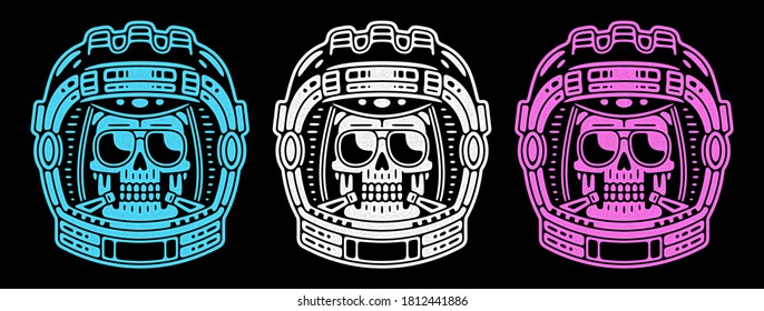 Spaceman skull. Modern space logo. Monochrome emblem.