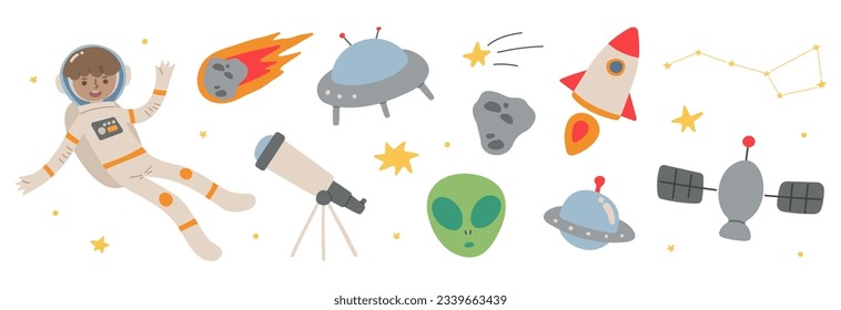 Spaceman and Space cute on a white background, vector illustration.