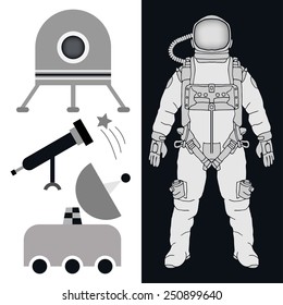 Spaceman, Space science and research icons set, vector illustration