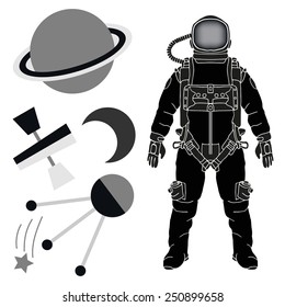 Spaceman, Space science and research icons set, vector illustration