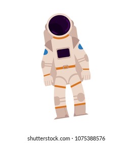 Spaceman in space suit, astronaut in silver white uniform isolated icon. Flat cosmonaut illustration, cosmos, universe and anstronomy exploration symbol. Vector illustration