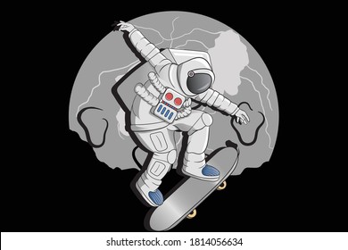 Spaceman use skateboard to the moon