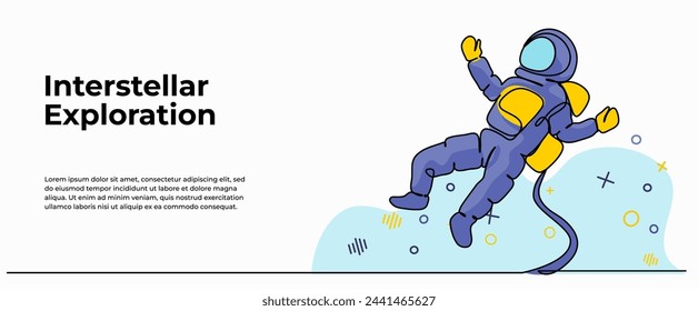 Spaceman vector illustration. Space travel design. Modern flat in continuous line style