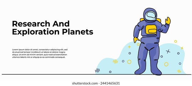 Spaceman vector illustration. Space travel design. Modern flat in continuous line style