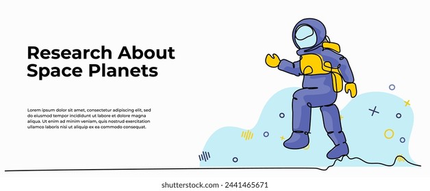 Spaceman vector illustration. Space travel design. Modern flat in continuous line style