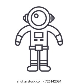 spaceman vector line icon, sign, illustration on background, editable strokes