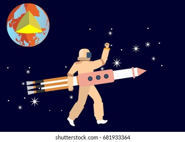 Spaceman walking on universe concept vector illustration