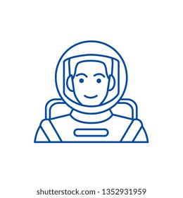 Spaceman,astronaut in helmet line icon concept. Spaceman,astronaut in helmet flat  vector symbol, sign, outline illustration.