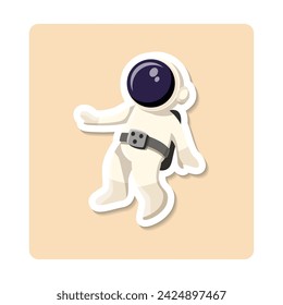 Spacemen sticker illustration. Person, stars, spacesuit, helmet. Editable vector graphic design.