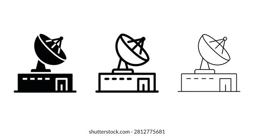 Spaceport control center satellite icon silhouette vector, bold outline and line art design
