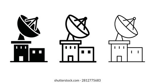 Spaceport control center satellite icon silhouette vector, bold outline and line art design