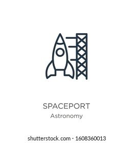 Spaceport icon. Thin linear spaceport outline icon isolated on white background from astronomy collection. Line vector sign, symbol for web and mobile
