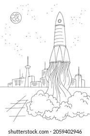 Spaceport lanza un cohete gráfico exterior gráfico negro vertical ilustración vector 