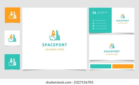 Spaceport logo design with editable slogan. Branding book and business card template.